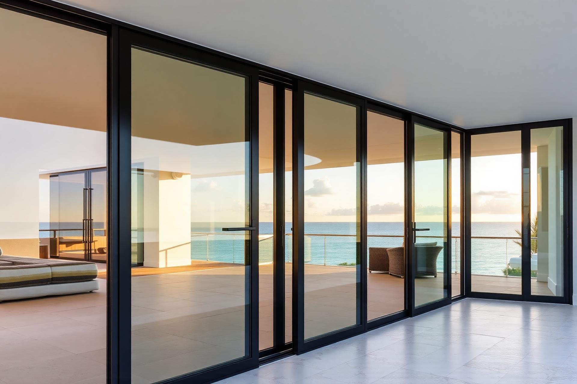 Velocity multi-slide impact glass door system opening to the ocean